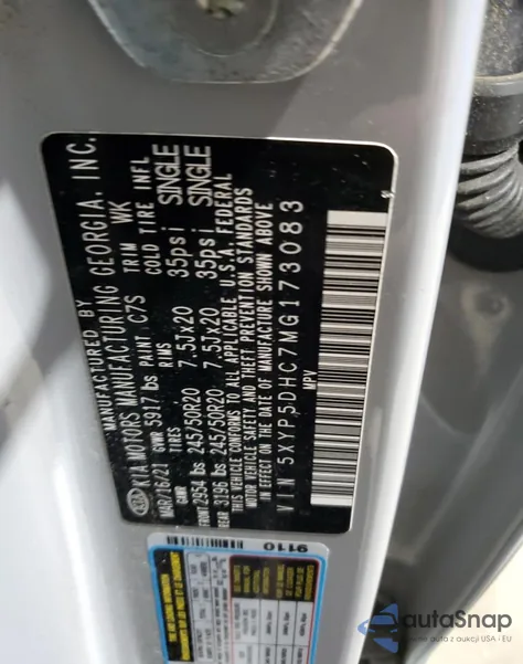 2021 Kia Telluride Sx from USA, damaged, VIN 5XYP5DHC7MG173083